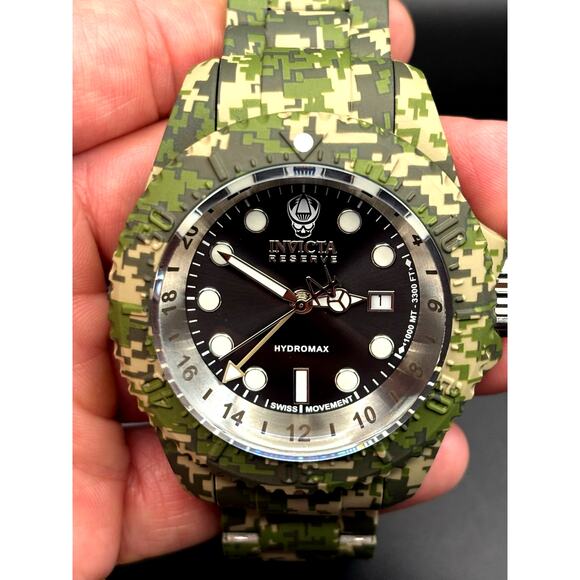 Invicta 40462 Mens Reserve Hydromax Swiss GMT 1000M Green Camouflage NIBWT
